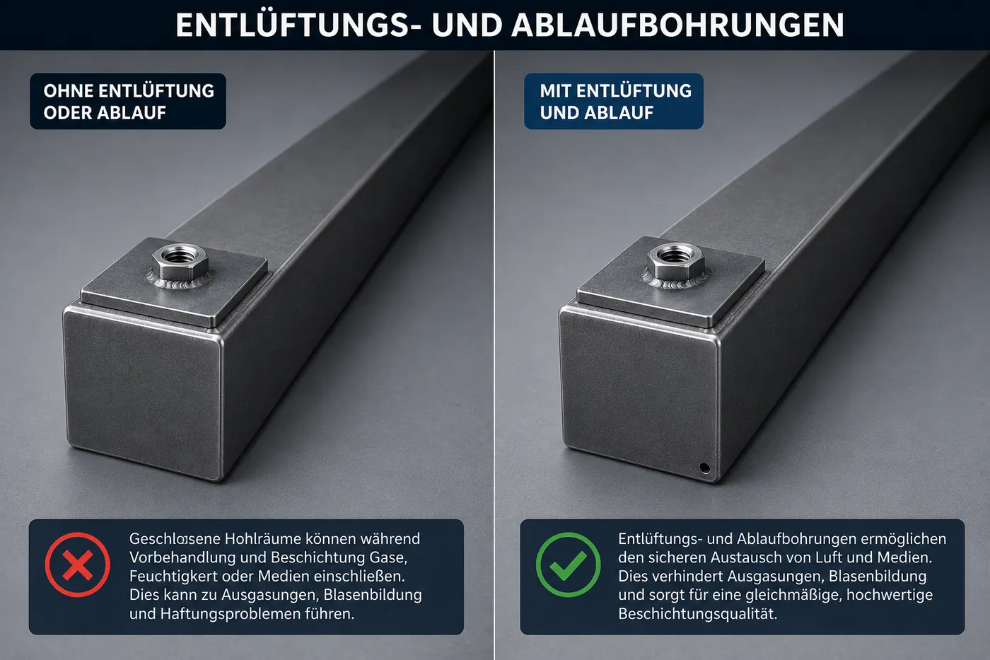 Entlüftungsbohrungen und Hohlräume